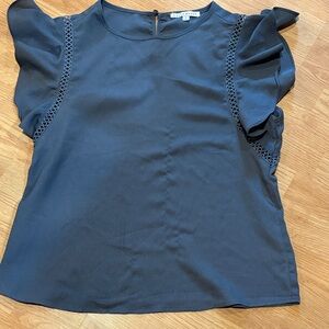 Haute Monde Navy Flutter Sleeve Blouse